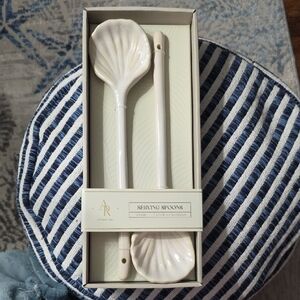 Artisan Shell Ceramic Serving Spoons - Cream